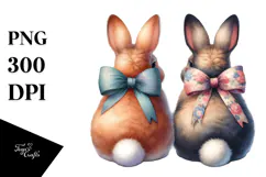 Colorful Vintage Bunnies Sitting PNG Product Image 1