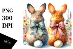 Colorful Vintage Bunnies Sitting PNG Product Image 1