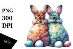 Colorful Vintage Bunnies Sitting PNG Product Image 1