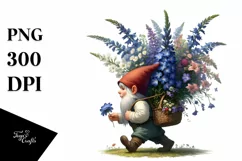Detailed Gnome with Lobelia Bouquet | Clipart Product Image 3