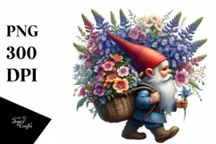 Detailed Gnome with Lobelia Bouquet | Clipart Product Image 3