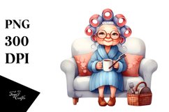 Watercolor Old Lady on Couch | Clipart Product Image 1