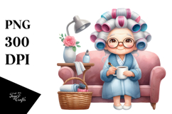 Watercolor Old Lady on Couch | Clipart Product Image 1