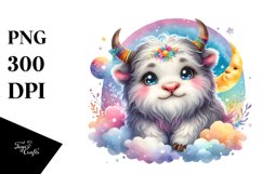 Colorful Baby Musk Ox with Moon | Clipart Product Image 1