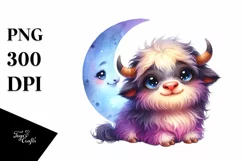 Colorful Baby Musk Ox with Moon | Clipart Product Image 3