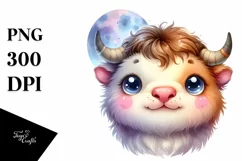 Colorful Baby Musk Ox with Moon | Clipart Product Image 1