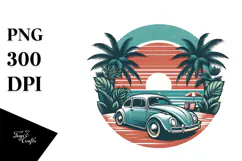 Retro Tropical Beach Beetle Car PNG Product Image 1