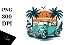 Retro Tropical Beach Beetle Car, PNG Product Image 1