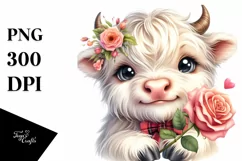 Cute Highland Cow Pink Rose Love Flowers |T-shirt, Mug, Tumb Product Image 1
