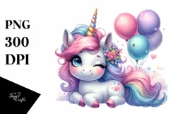 Cute Unicorn Winking from with Balloons | Clipart Product Image 1