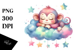 Pastel Baby Monkey Sleeping on Cloud | Sublimation | Clipart Product Image 1