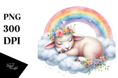 Colorful Baby Lamb on Cloud | Watercolor Clipart Product Image 1