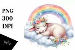 Colorful Baby Lamb on Cloud | Watercolor Clipart Product Image 3