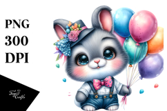 Cute Baby Rabbit with Balloons PNG Product Image 1