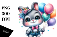 Cute Baby Rabbit with Balloons PNG Product Image 1