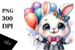 Cute Baby Rabbit with Balloons PNG Product Image 1
