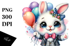 Cute Baby Rabbit with Balloons PNG Product Image 1