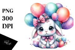 Cute Baby Rabbit with Balloons PNG Product Image 1