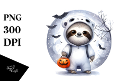 Simple Halloween Sloth on Moon, Cute PNG Product Image 1
