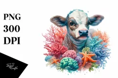 Baby Cow with Coral Reef Background PNG Product Image 3