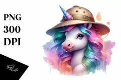 Baby Unicorn with Safari Hat PNG Product Image 3