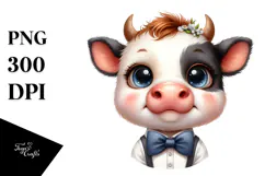 Funny Baby Cow with Bow and Tie, PNG Product Image 1