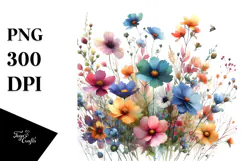 Colorful Wild Flowers Image, Transparent PNG Product Image 1