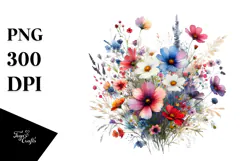 Colorful Watercolor Wild Flowers PNG Product Image 1