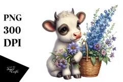 Cute Baby Cow Holding Flower Basket | Sublimation | Clipart Product Image 3