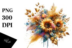 Vibrant Bouquet Gold Foil Sunflower | Clipart Product Image 1