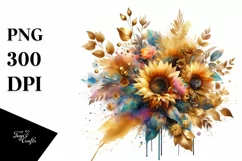Vibrant Bouquet Gold Foil Sunflower | Clipart Product Image 1
