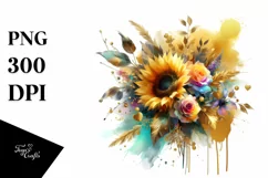Vibrant Bouquet Gold Foil Sunflower | Clipart Product Image 1