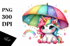 Baby Unicorn with Rainbow Umbrella PNG Product Image 3