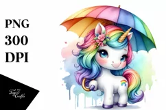 Baby Unicorn with Rainbow Umbrella PNG Product Image 3