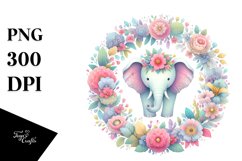 Colorful Elephant Floral Frame | Sublimation | Clipart Product Image 3