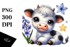 Cute Baby Highland Cow with Hyacinth PNG Product Image 1