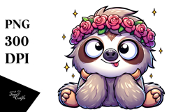 Goofy Sloth with Flower Crown, PNG Product Image 1