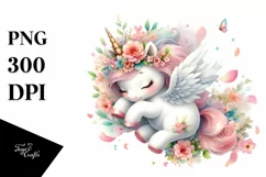 Cute Baby Unicorn Tumbling Spring Petals | Clipart Product Image 1