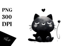 Washed Watercolor Black Cat PNG Product Image 1