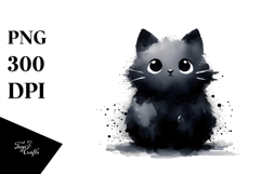 Washed Watercolor Black Cat PNG Product Image 1