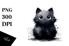 Washed Watercolor Black Cat PNG Product Image 1