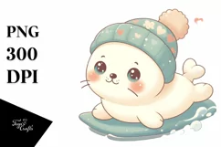 Cute Baby Seal Sleigh Ride PNG Product Image 1