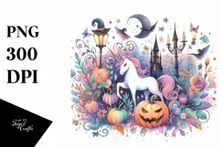 Vibrant Unicorn Halloween Scenery Watercolor | Sublimation Product Image 3