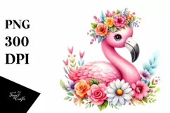 Vibrant Flamingo Flower Crown Cartoon | Sublimation Clipart Product Image 1