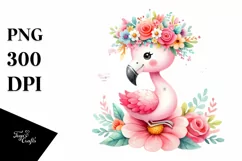 Vibrant Flamingo Flower Crown Cartoon | Sublimation Clipart Product Image 1