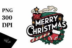 Retro Merry Christmas Clipart PNG Product Image 1