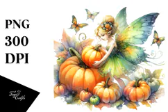 Vibrant Fairy with Pumpkin | Clipart Product Image 1
