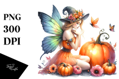Vibrant Fairy with Pumpkin | Clipart Product Image 1