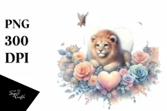 Adorned Lion with Heart, Pastel PNG Product Image 1