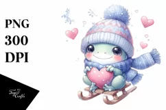 Cute Baby Frog Sleigh Ride PNG Product Image 3